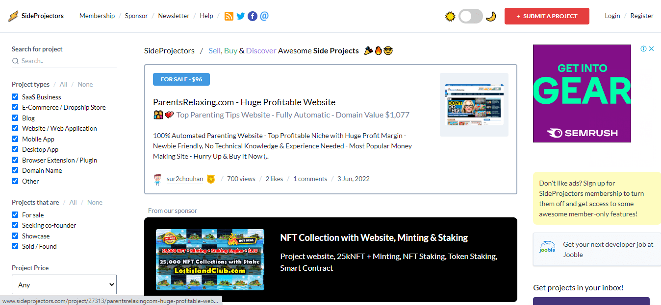 buy sell websites on sideprojectors